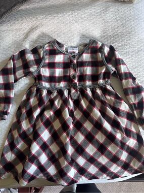 Hanna Andersson Girls Plaid Long-Sleeve Dress - Black, White & Red